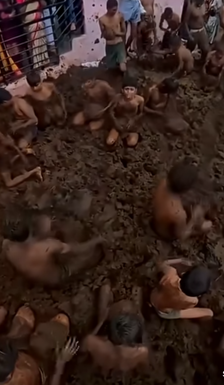 Villagers celebrating Gore Habba, the cow dung festival, at Gumatapura on the Karnataka-Tamil Nadu border