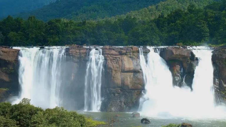 Athirappilly Falls in full monsoon flow near Thrissur, Kerala