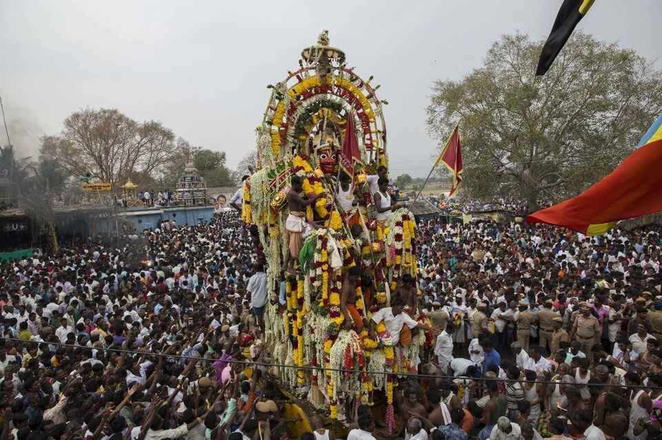 The Koothandavar Temple chariot at Koovagam during the annual Chithirai festival in Tamil Nadu